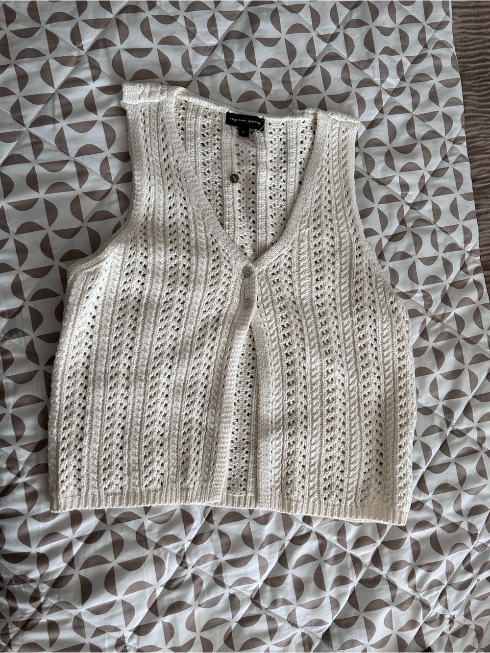 Aqua Blu Cream Open-Knit Vest